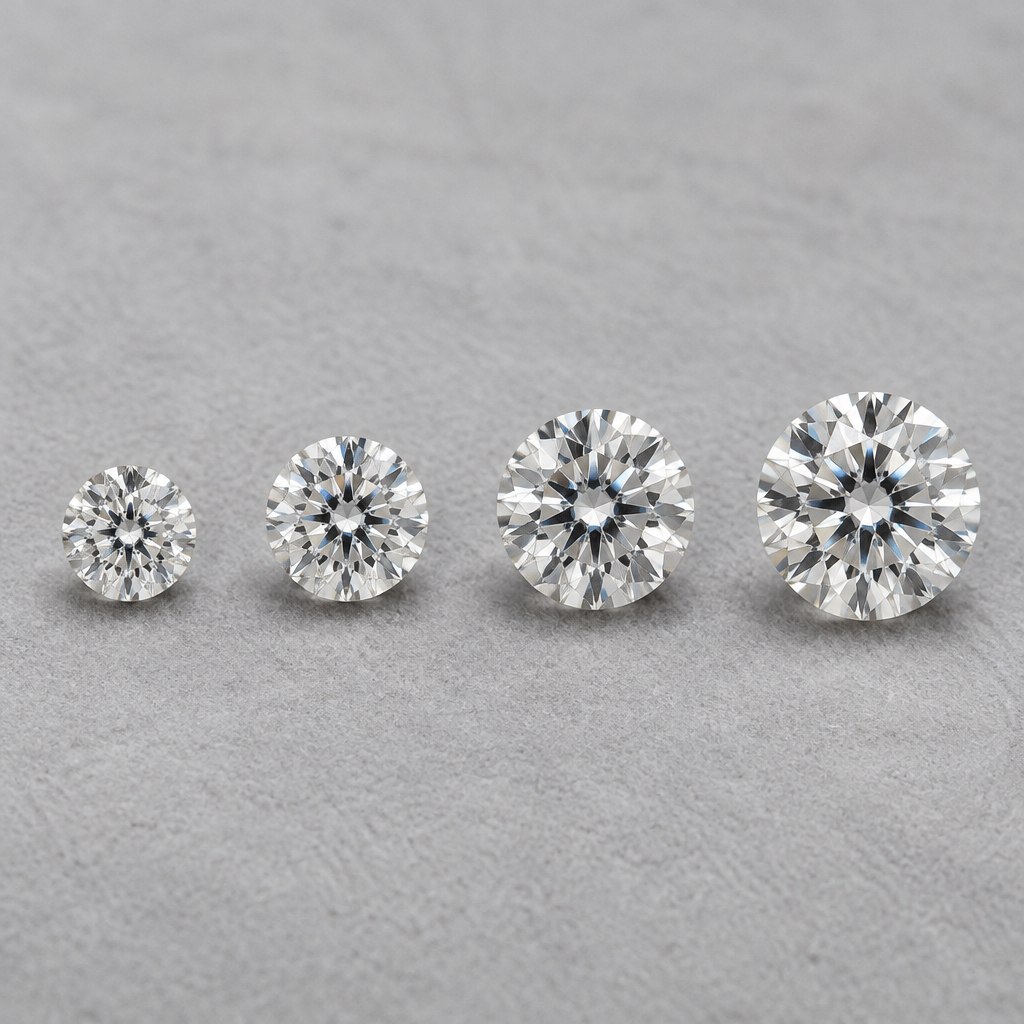 Four round diamonds of graduating carat weights in a row