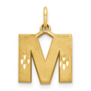 14KY Satin Diamond-cut Letter M Initial Charm
