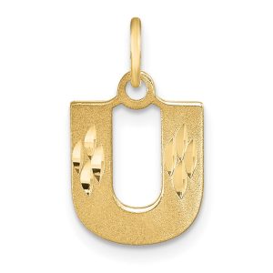 14KY Satin Diamond-cut Letter U Initial Charm