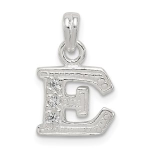 Sterling Silver CZ Letter E Initial Pendant