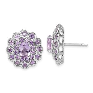 Sterling Silver Rhodium-plated 8x6 Oval Center Amethyst Post Earrings