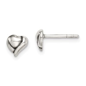 Sterling Silver Antiqued Heart Post Earrings