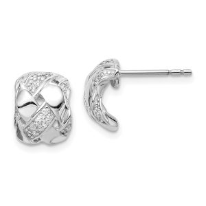 Sterling Silver Rhodium Plated CZ C-Hoop Post Earrings