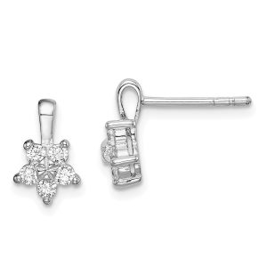 Sterling Silver Rhodium Plated CZ Star Post Earrings