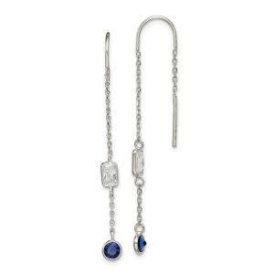 Sterling Silver Blue/Clear CZ Threader Earrings