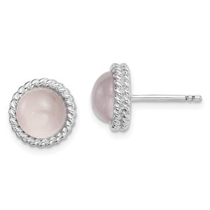 Sterling Silver Rhodium-plated Created Pink Cat's Eye Post Earrings