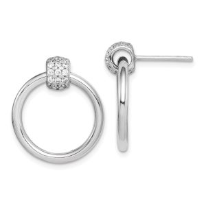 Sterling Silver Rhodium-plated Polished CZ Large Post Dangle Earrings