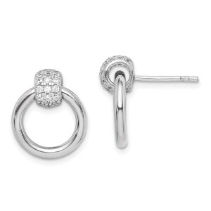 Sterling Silver Rhodium-plated Polished CZ Small Post Dangle Earrings