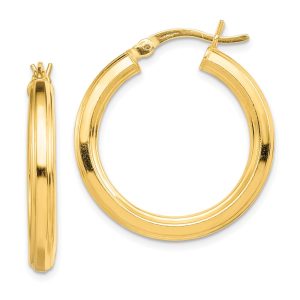 Sterling Silver Gold-flashed 3x25mm Grooved Hoop Earrings