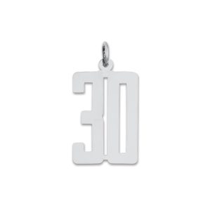 Sterling Silver/Rhodium-plated Elongated Number 30 Charm