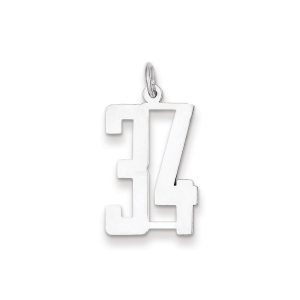 Sterling Silver/Rhodium-plated Elongated Number 34 Charm