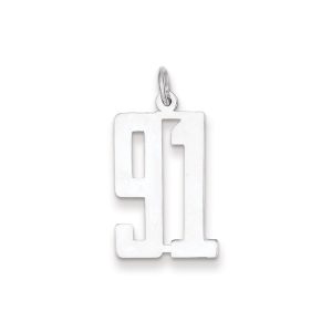 Sterling Silver/Rhodium-plated Elongated Number 91 Charm