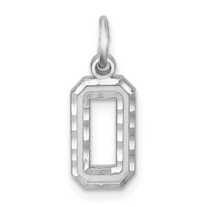 Sterling Silver Rhodium-plated Diamond-cut #0 Charm