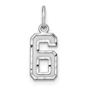 Sterling Silver Rhodium-plated Diamond-cut #6 Charm