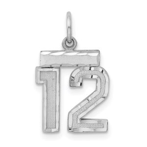 Sterling Silver Rhodium-plated Diamond-cut #12 Charm