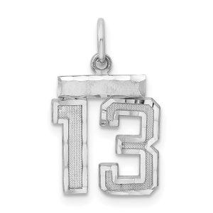 Sterling Silver Rhodium-plated Diamond-cut #13 Charm