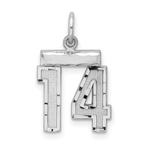 Sterling Silver Rhodium-plated Diamond-cut #14 Charm
