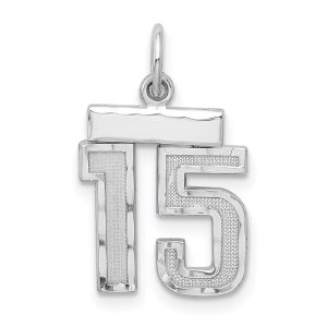 Sterling Silver Rhodium-plated Diamond-cut #15 Charm
