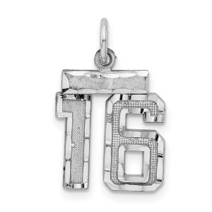 Sterling Silver Rhodium-plated Diamond-cut #16 Charm