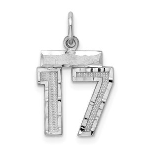 Sterling Silver Rhodium-plated Diamond-cut #17 Charm