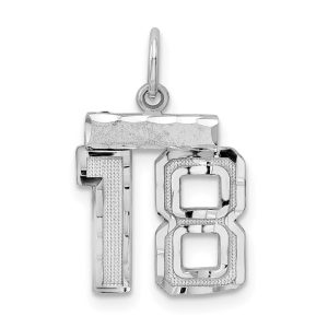 Sterling Silver Rhodium-plated Diamond-cut #18 Charm