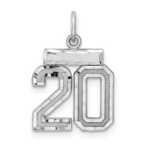 Sterling Silver Rhodium-plated Diamond-cut #20 Charm