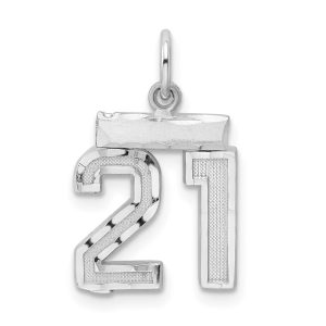 Sterling Silver Rhodium-plated Diamond-cut #21 Charm