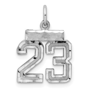 Sterling Silver Rhodium-plated Diamond-cut #23 Charm