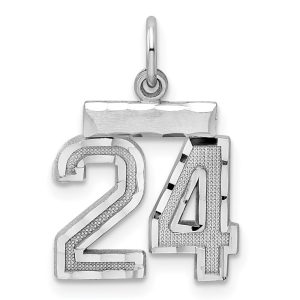 Sterling Silver Rhodium-plated Diamond-cut #24 Charm