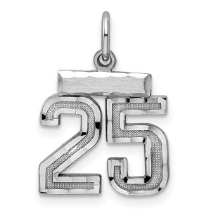 Sterling Silver Rhodium-plated Diamond-cut #25 Charm