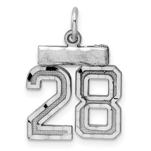 Sterling Silver Rhodium-plated Diamond-cut #28 Charm