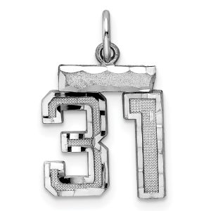 Sterling Silver Rhodium-plated Diamond-cut #31 Charm