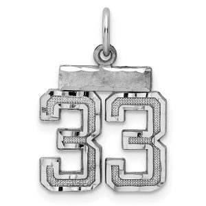 Sterling Silver Rhodium-plated Diamond-cut #33 Charm