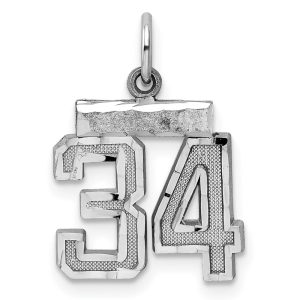 Sterling Silver Rhodium-plated Diamond-cut #34 Charm