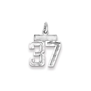 Sterling Silver Rhodium-plated Diamond-cut #37 Charm