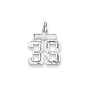 Sterling Silver Rhodium-plated Diamond-cut #38 Charm