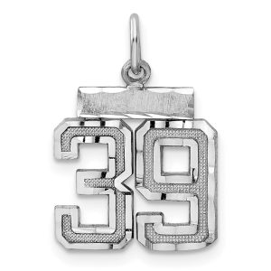 Sterling Silver Rhodium-plated Diamond-cut #39 Charm