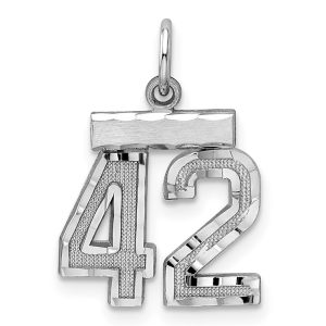Sterling Silver Rhodium-plated Diamond-cut #42 Charm