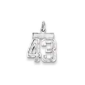 Sterling Silver Rhodium-plated Diamond-cut #43 Charm