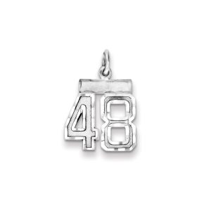 Sterling Silver Rhodium-plated Diamond-cut #48 Charm