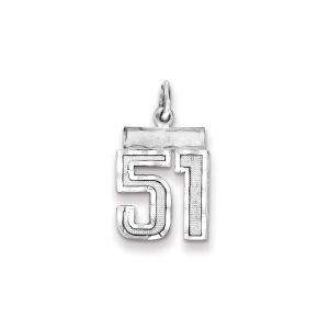 Sterling Silver Rhodium-plated Diamond-cut #51 Charm