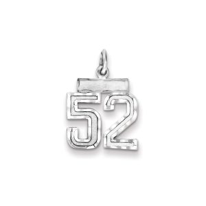 Sterling Silver Rhodium-plated Diamond-cut #52 Charm