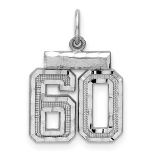 Sterling Silver Rhodium-plated Diamond-cut #60 Charm