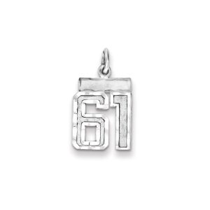 Sterling Silver Rhodium-plated Diamond-cut #61 Charm