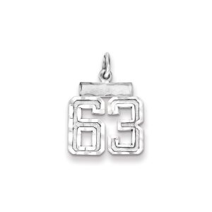 Sterling Silver Rhodium-plated Diamond-cut #63 Charm