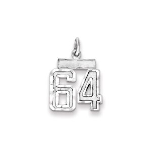 Sterling Silver Rhodium-plated Diamond-cut #64 Charm