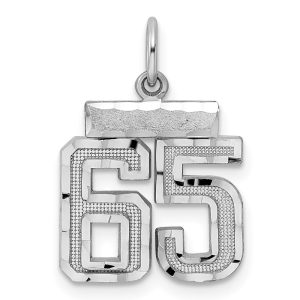 Sterling Silver Rhodium-plated Diamond-cut #65 Charm