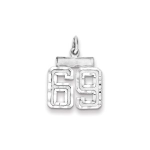 Sterling Silver Rhodium-plated Diamond-cut #69 Charm