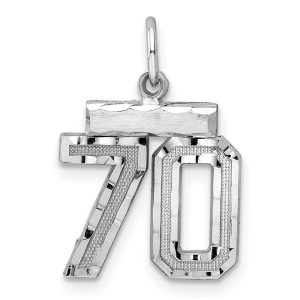 Sterling Silver Rhodium-plated Diamond-cut #70 Charm
