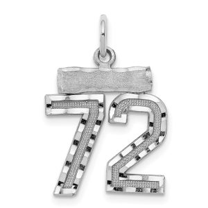 Sterling Silver Rhodium-plated Diamond-cut #72 Charm